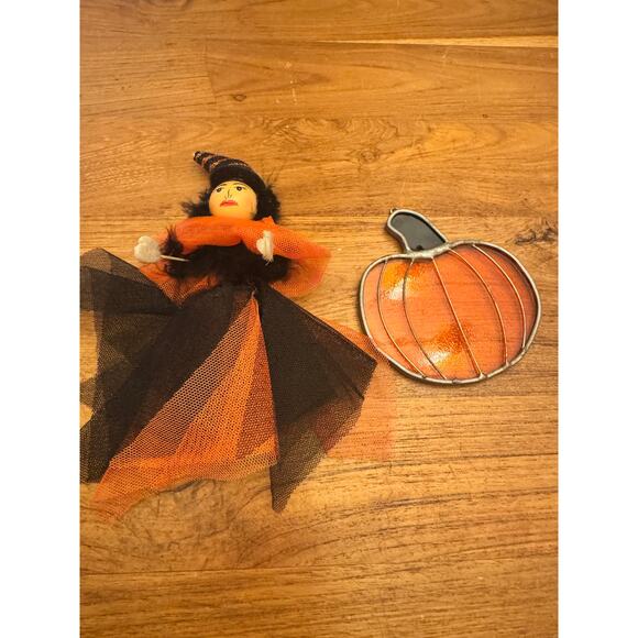 Stained glass pumpkin and Handpainted witch - Picture 1 of 6